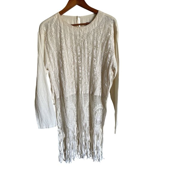 Choon California Made in USA Lace Fringe Cropped Top Size12 100% Cotton Top Fest - Picture 1 of 14